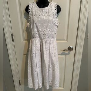 Kate Spade Womens Dress White Floral Eyelet Fit & Flare Sleeveless Size 8